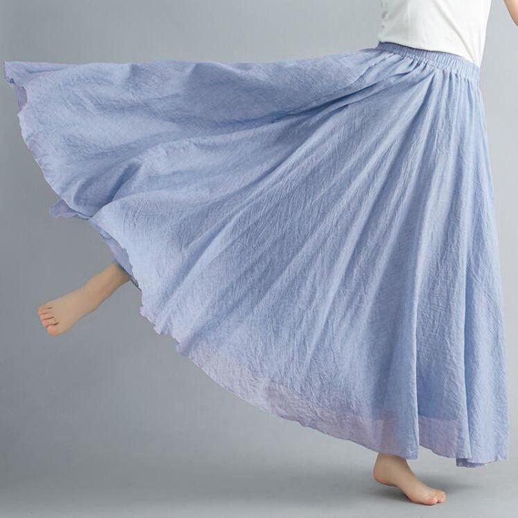 Women's Plus Size Cotton Linen Midi A-Line Skirt with Elastic Waist In 20 Colors