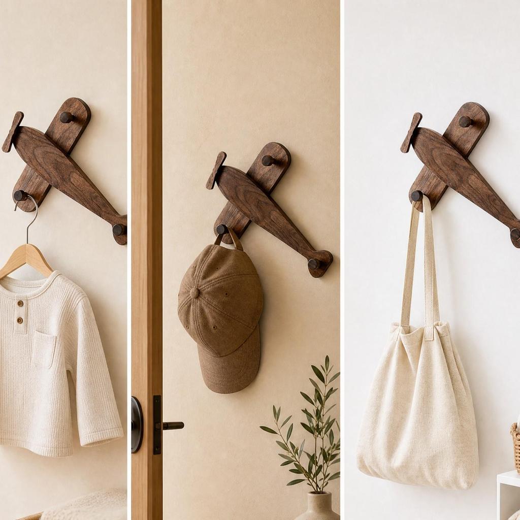 Airplane Wall Hook with Hanging Pegs Cute for Little Ones