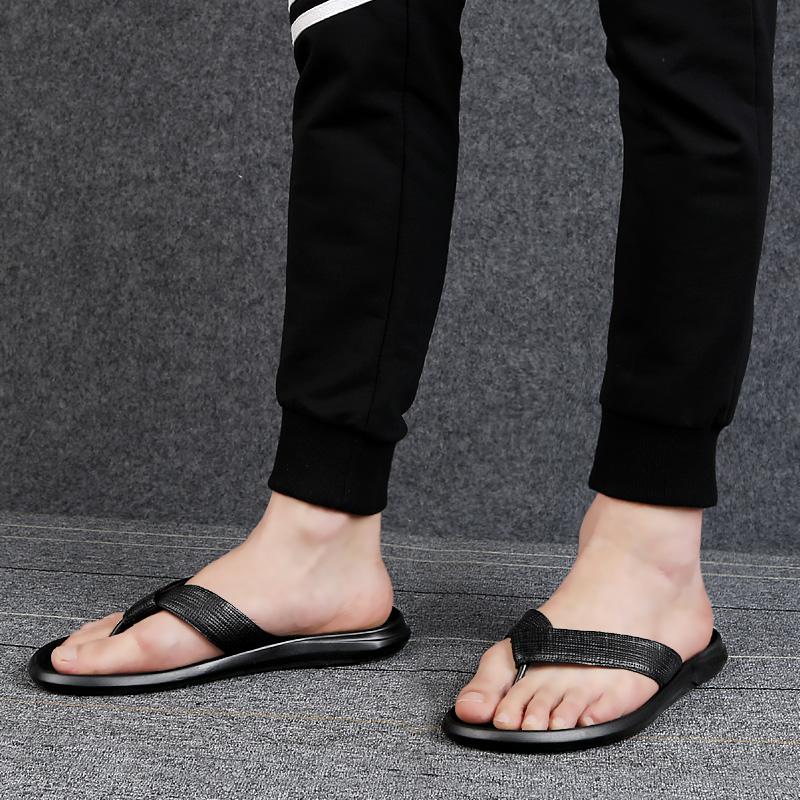 Fashion Genuine Leather Mens Flip Flops New Summer Slippers Men Non-Slip Flats Outside Breathable Half Drag Cool Slippers Man Sandals