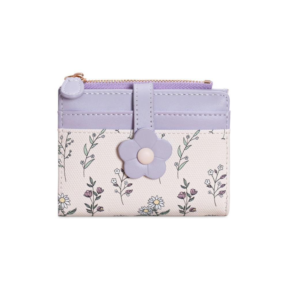 

Корейский стиль PU кожа держатель для карт цветочный складной карман для карт ретро цветок короткий кошелек женский светло-фиолетовый
