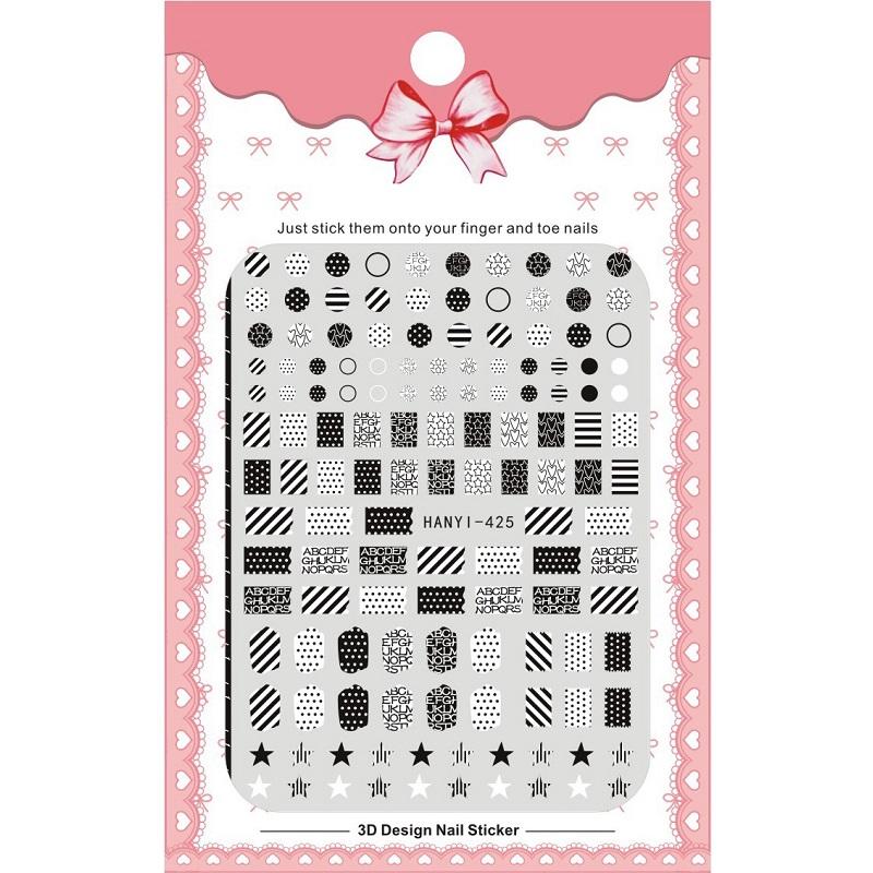 1 Sheet Adhesive 3D Nail Stickers Decals Press On Tips Manicure Decoration Geometry Letter Design