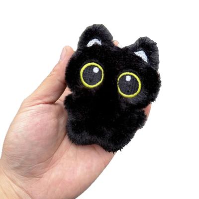 Big-Eyed Black Cat Plush Keychain - Cute Squeaky Kitten Doll