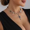 Cross-Border Dark Punk Rhinestone Cross Necklace with Cone Patchwork