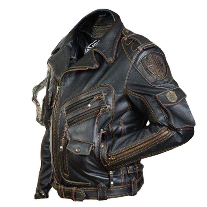

Ретро Ghost Knight Same Мотоциклетная куртка с несколькими молниями, пальто с лацканами, большое кожаное пальто для толстяка, певца, мужское M