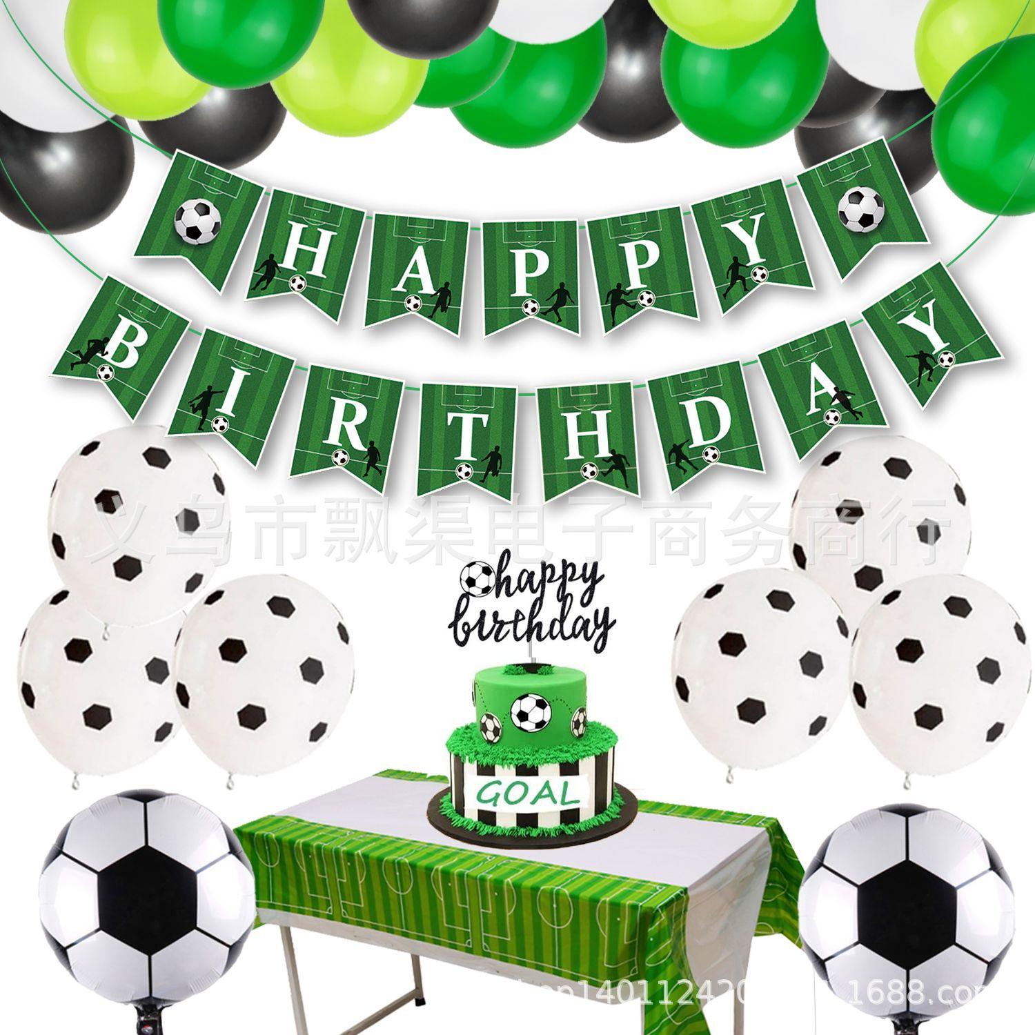

Football Birthday Balloon Theme Decoration Set, Football Flag Birthday Banner Party Background Green Balloon Chain Football Party Tablecloth