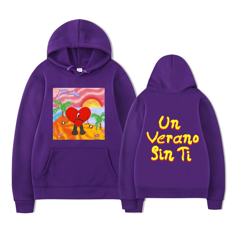 Unisex Black Hoodie Heart Character Tropical Sunset Double Sided Graphic Pullover Sweatshirt Streetwear