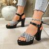 Fashion 2025 Summer Open Toe Women's Sandals Platform Mixed Colors Buckle Strap Chunky Heels Sandals Fashion Plus Size Dress Party Shoes