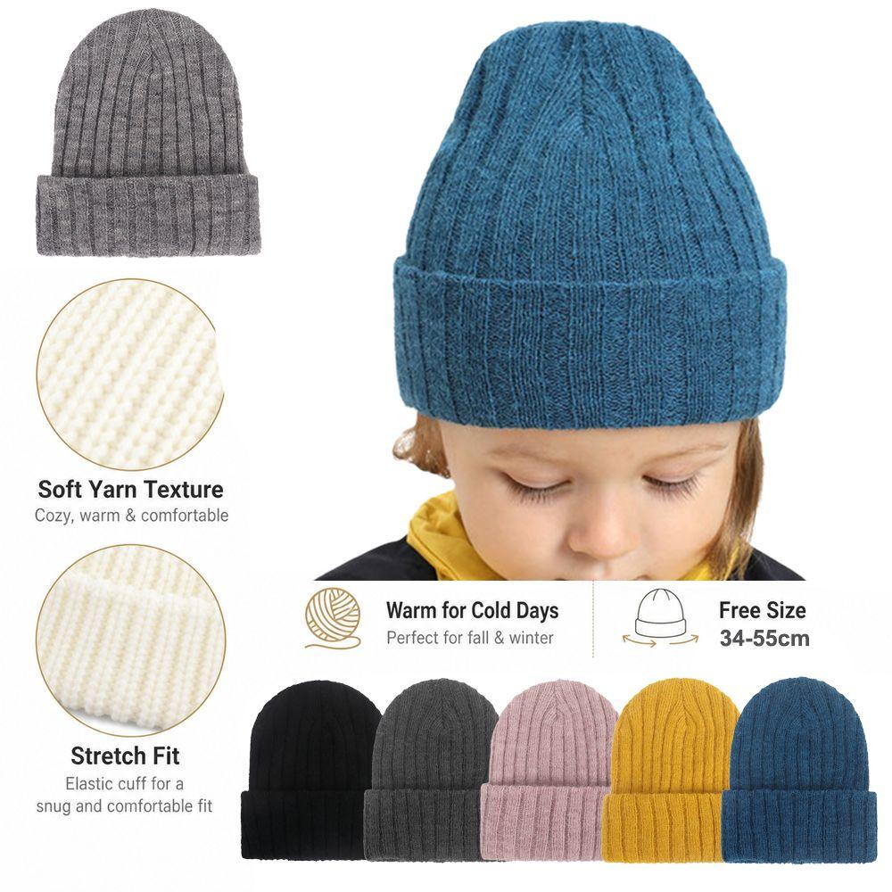 Solid Color Kids Knitted Beanie Hat Cat Ear Embroidered Bonnet Fashion Winter Cap For Children