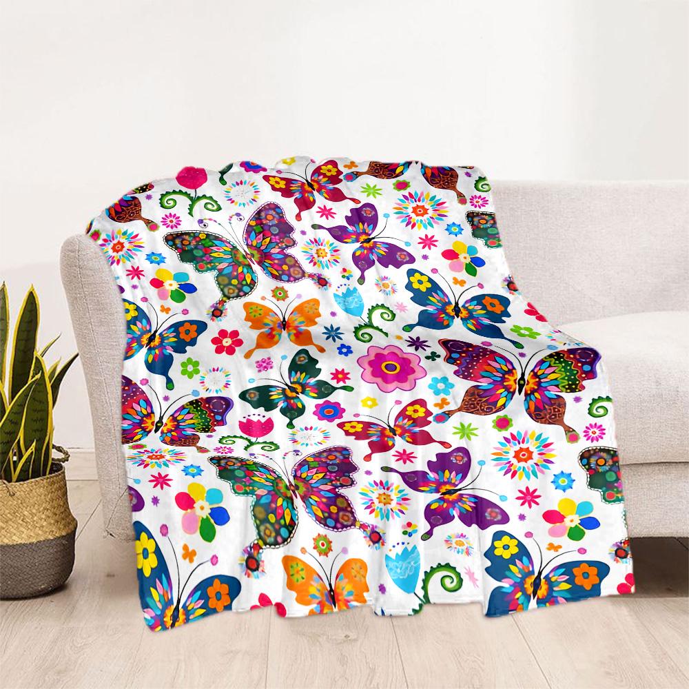 1pc Colorful Butterflies Flowers Blanket Soft and Warm for Sofa Office Camping Travel Livingroom Great Gift for Friends and Family Comfortable