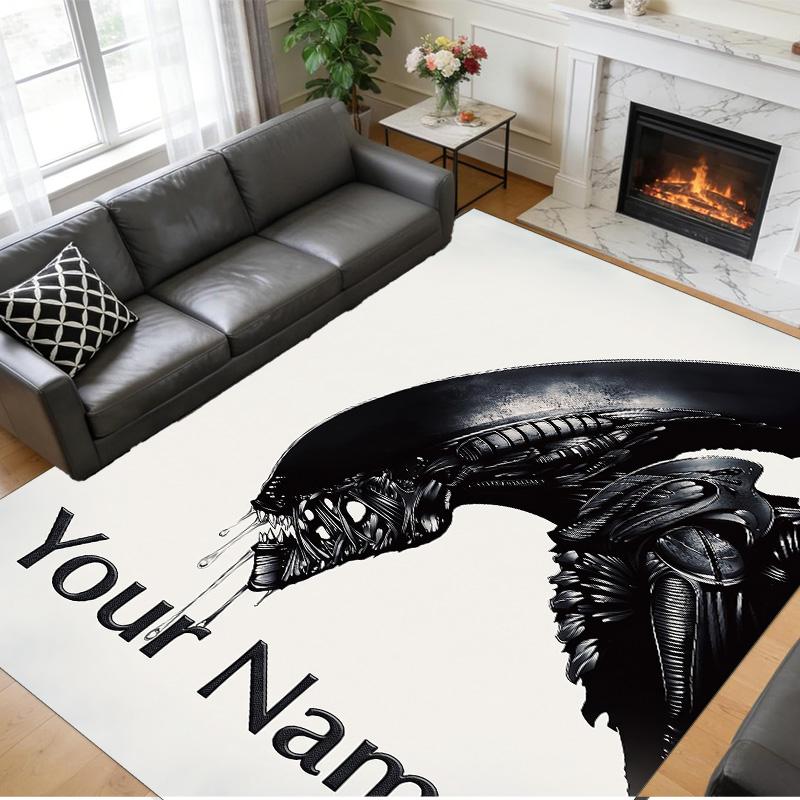 Crystal Velvet Rug Custom Name Text, Soft Non Slip Floor Mat Home DecorAlien Xenomorph