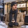 Soft Non Scratchy Winter Warmth Kit Men Knitted Hat Scarf Gloves Set, Solid Color Beanies, Warm Comfortable Windproof Knit for Daily Commute