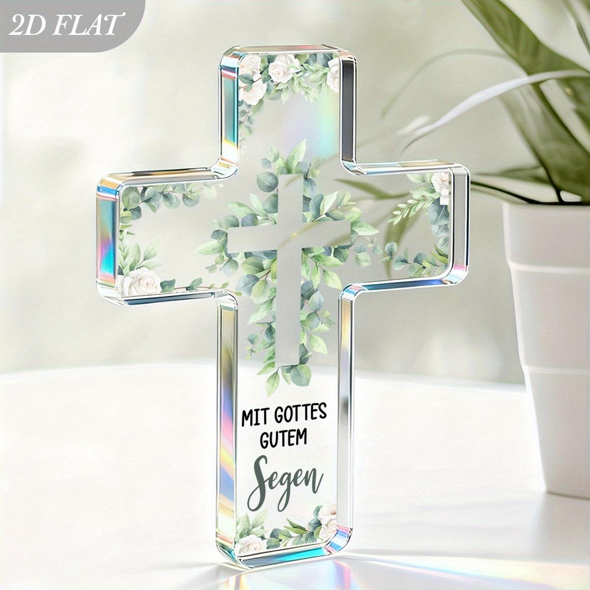 Bible Cross Acrylic Desktop Ornament - Scene Decoration with Floral Design, Ideal for Home, Office, Church, and Christian Gifts- Acrylic Desktop Orna 10*15cm