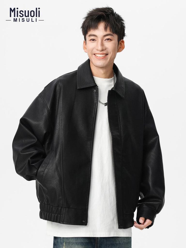 Men's Heavyweight Retro PU Leather Jacket - Autumn Trendy, Simple Loose Black Casual Workwear Outerwear