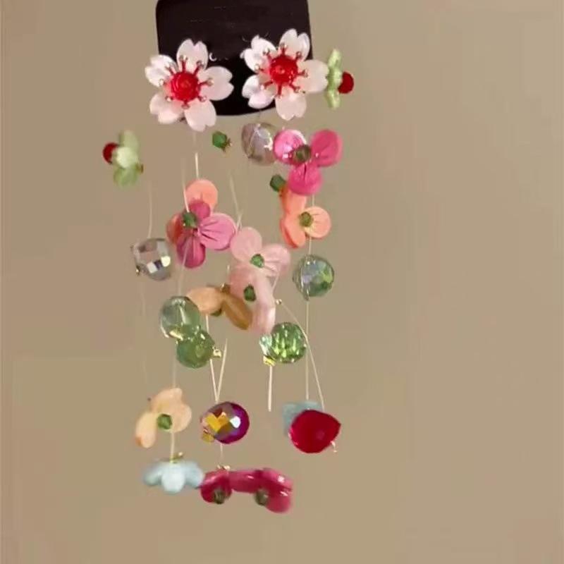Steel Needle Flower Star Pendant Earrings Sweet Niche Temperament Earrings Exquisite Versatile Fashion High-end Earrings