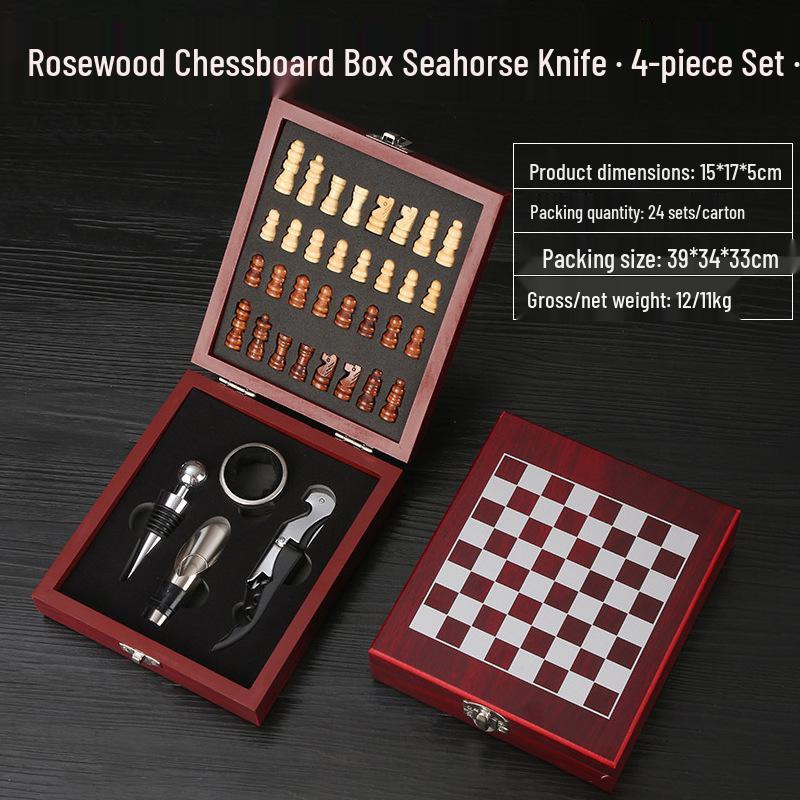 Premium Wine Opener Gift Set: Stainless Steel Pourer, Leather & Wooden Box, Waiter's Knife Corkscrew Barware