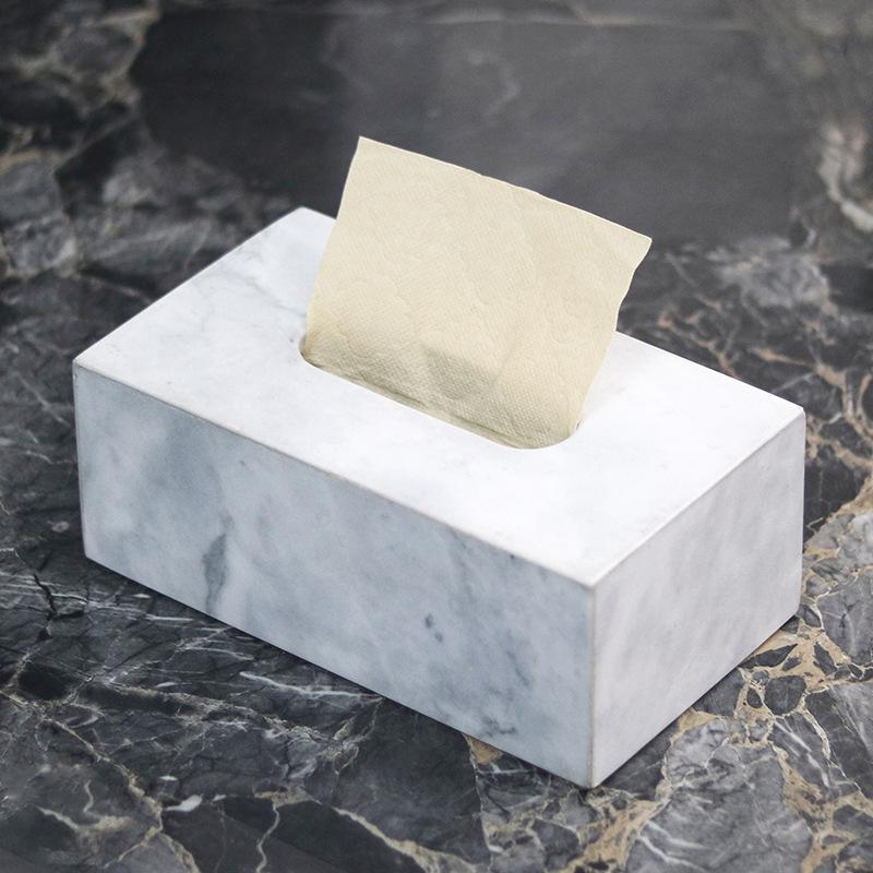 Light Luxury Marble Rectangular Tissue Box Ornaments Sales Office Hotel Model Room Desktop Tissue Box Soft Decorations