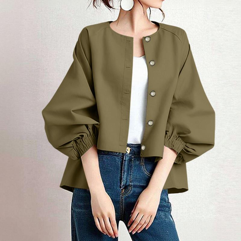 

ZANZEA Женская повседневная свободная блузка с круглым вырезом и длинными рукавами XL зелёный