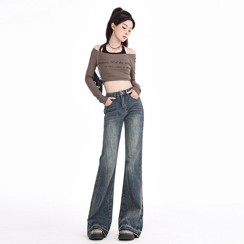 Women s High-Waisted Velvet Micro-Flare Jeans - Autumn/Winter 2025, Loose Fit and Slimming M
