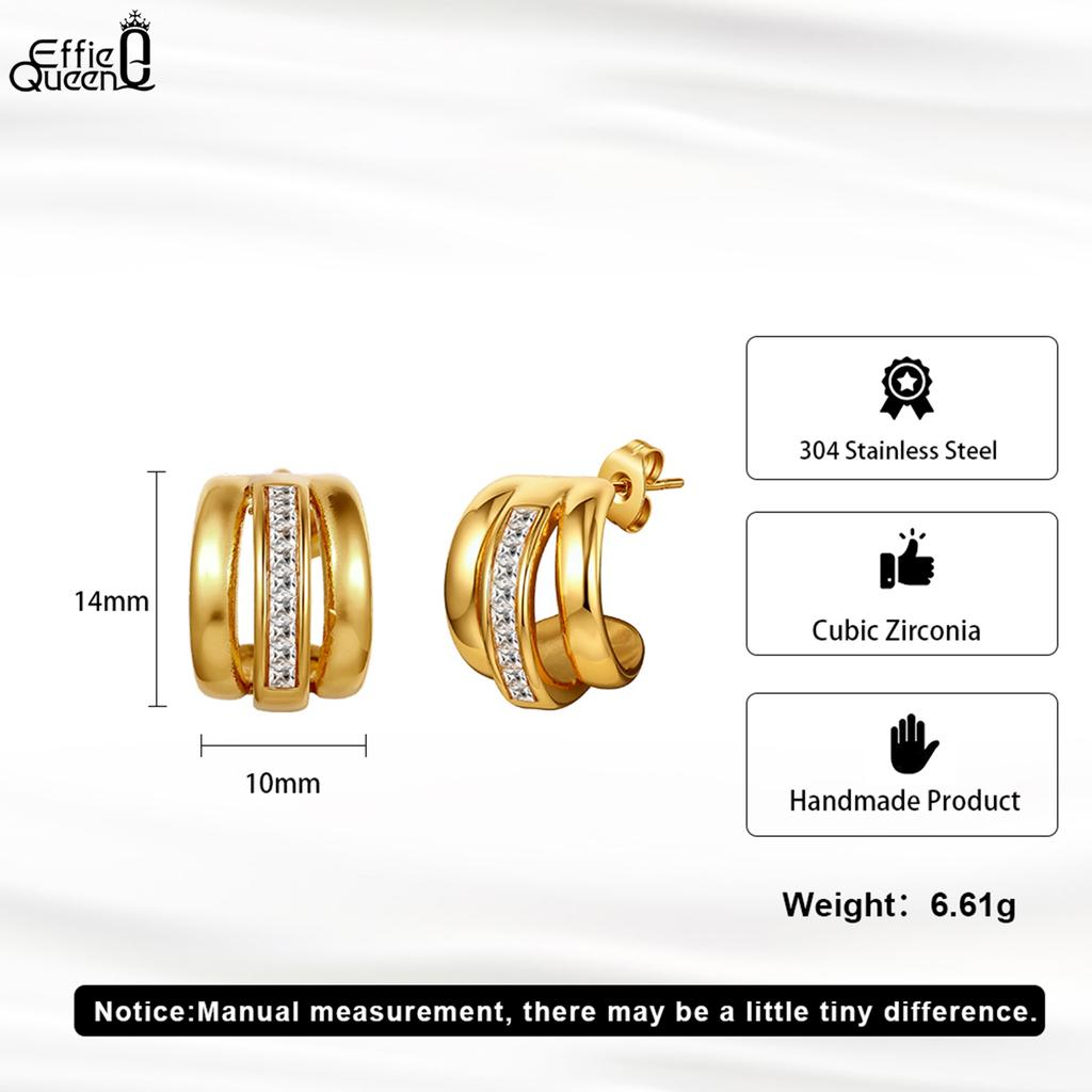 Effie Queen Stainless Steel 18k Gold Paw Shaped Zirconia Stud Earrings Cute Jewelry for Women Vacation Birthdays Gift STKE27
