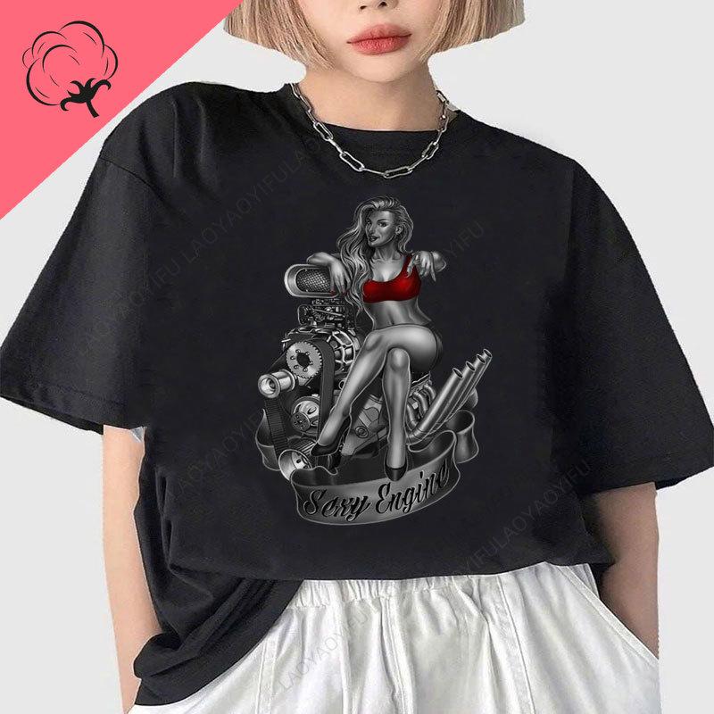 Sexy Motor Muscle Car Hot Rod Hotrod T-Shirt 100% Cotton Short Sleeved Crew Neck Classic Graphic T Shirts Unisex Clothes Y2k Tee S