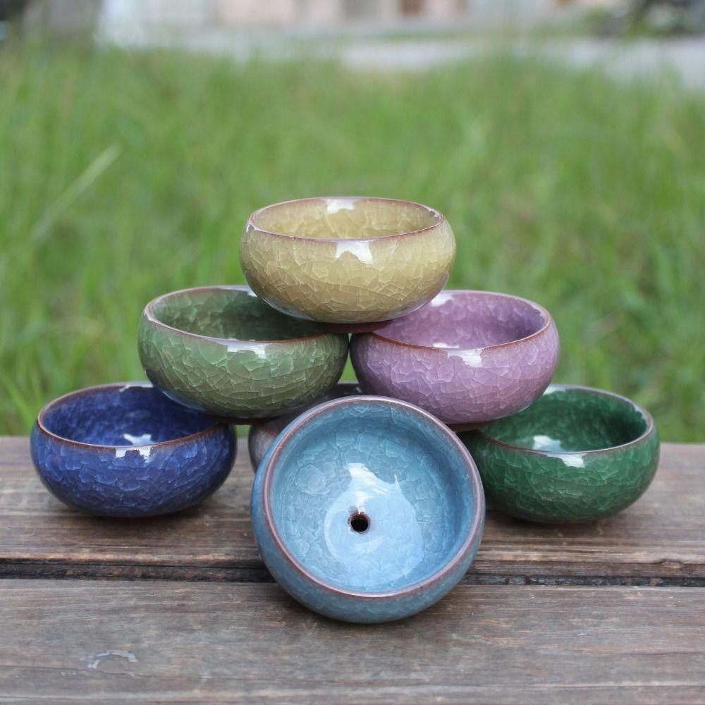 Breathable Succulent Flowerpot Cute Plants Planter Ice-Crack Glaze Ceramic Flowerpots  Indoor