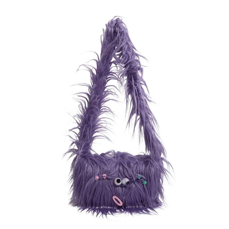 

Personalized handmade DIY plush bag fashionable dopamine cute long hair messenger bag large capacity shoulder bag One size фіолетовий