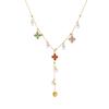 18K Gold Plated Four Leaf Clover Pearl Y-Drop Necklace, Dainty Colorful Zircon Station Choker for Women, Trendy Jewelry