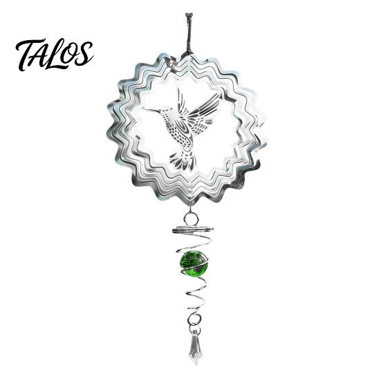 Talos Reflective Flower Wind Spinners, Outdoor Garden Decor, Sparkly Spinner with Bird Pendant, Metal Chimes Gifts for Patio Balcony Yard