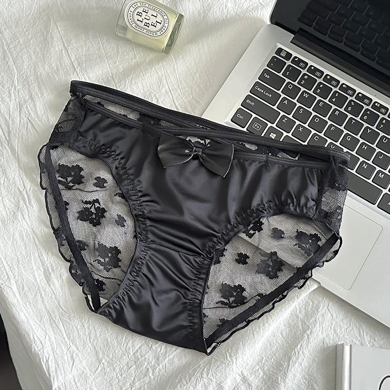 Female Summer Thin Model Pure Desire Sexy Lace Ice Silk Translucent Breathable Low Waist Triangle Briefs
