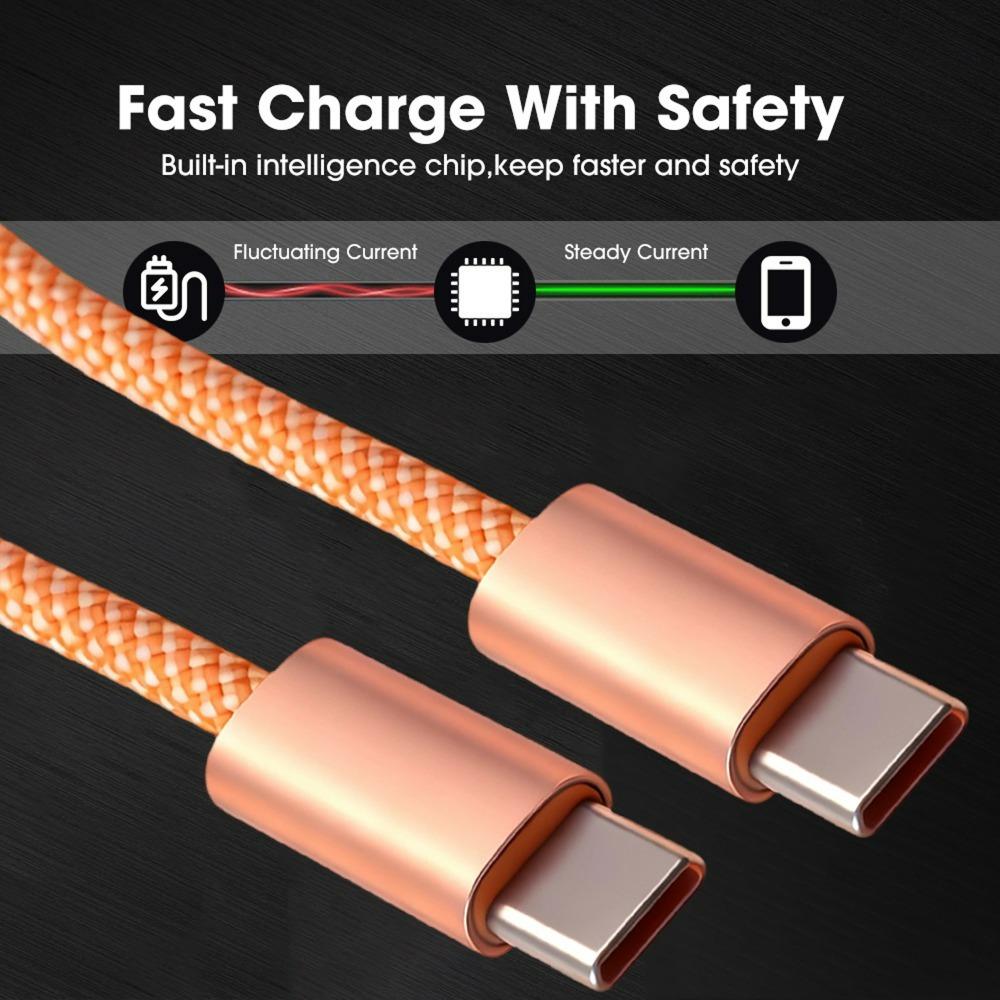 60W Type C To Type-C Fast Charging Cable for IPhone 17 Pro Max Air Orange Data Line for IPhone 15 16 17 Samsung USB-C Cable Wire