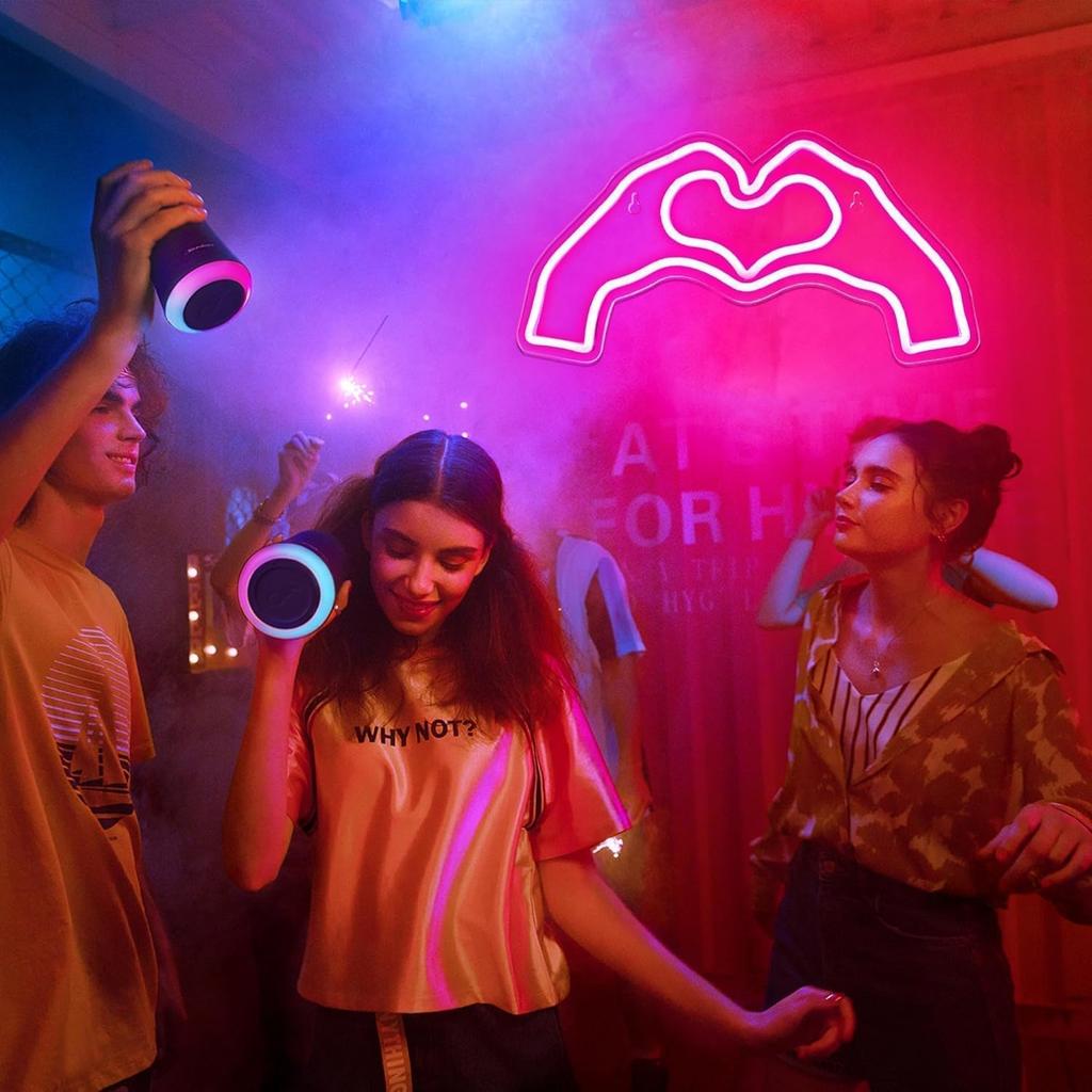 Pink Heart Neon Sign for Wall Decor,Heart LED Light,Heart Neon Light for Girl's Room, Hand Heart Light Decor for Wedding Birthday,Party,Valentines
