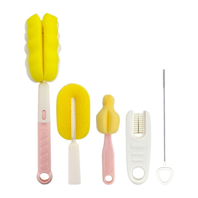 Baby Bottle Cleaning Brush Set – 5 Pieces Including Nipple, Straw, Cup Rim, and Sponge Brushes