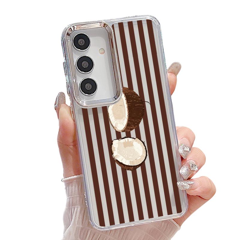 Coconut Stripe Pattern Case For Samsung Galaxy S26 S25 Ultra S24 S23 S22 Plus S21 A16 A17 A26 A36 A37 A54 A55 A56 A57 5G Clear Soft Cover