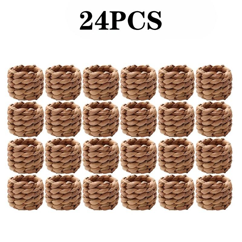 1-48PCSHandmade Water HyacinthNapkin Rings Natural Woven Holder FarmhouseTable Decor for Thanksgiving Wedding Dining Accessories