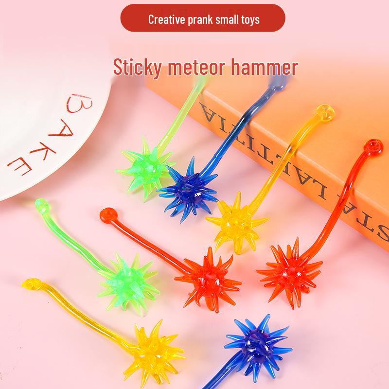 Ретро Детский Липкий Метеорный Молоток - Мягкий Резиновый Шар-Рогатка с Телескопической Эластичной Ручкой