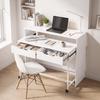 Extendable Computer Desk, 100 cm, 2 Drawers, Storage, White