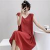 Large Size Loose Long Nightgown Simple Lazy Style Printed Sleeveless Tank Dress Sexy V-Neck V-Back Home Clothes Loungewear