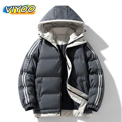 Men's Oversized 5XL Winter Thick Y2K Down Jacket Parkas Hooded Coat Streetwear Striped Clothes Outerwear