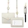 boshiho Name Tag Case, Neck Hanging, Stylish, Horizontal, Double-Sided, Reel, Pen Holder, Neck Strap Included, Genuine Leather, ID Card Holder