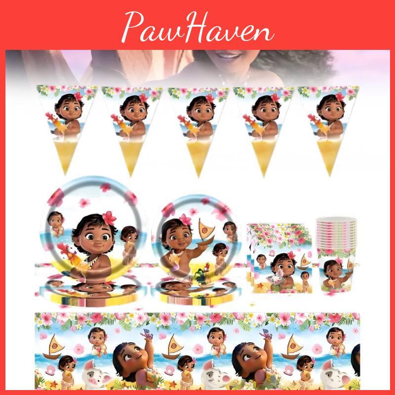 Moana 82pcs Kids Party Tableware Set With Plates Cups Utensils Birthday Supplies