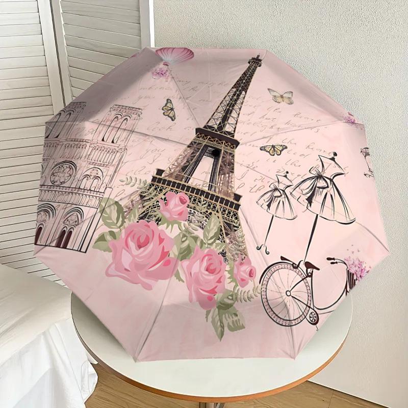 1PC Paris Fashion Umbrella-8-Rib Reinforced, Automatic Open, Lightweight & Durable, Cute Fashion Accessory for Outdoor-P2627