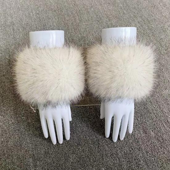 1 Pair Faux Fur Wrist Cuffs Women Furry Arm Warmers Fluffy Warm Furry Bands for Winter Spring Autumn Outfits Skiing Parties