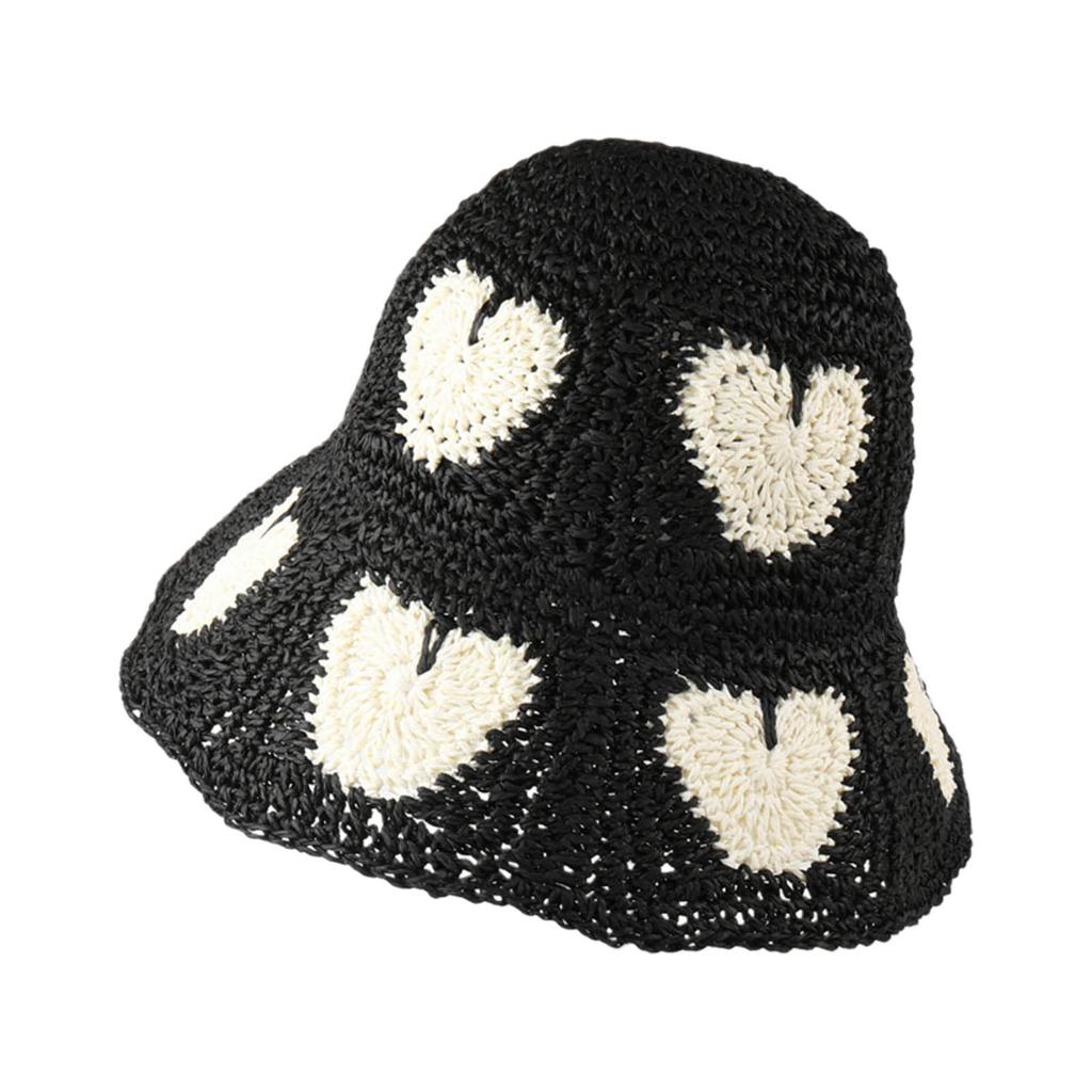 Handmade Bucket Hat Elegant Straw Beanies Colorful Cloch Style for Women Party Heart Hat Lady Knitted Bucket Hat