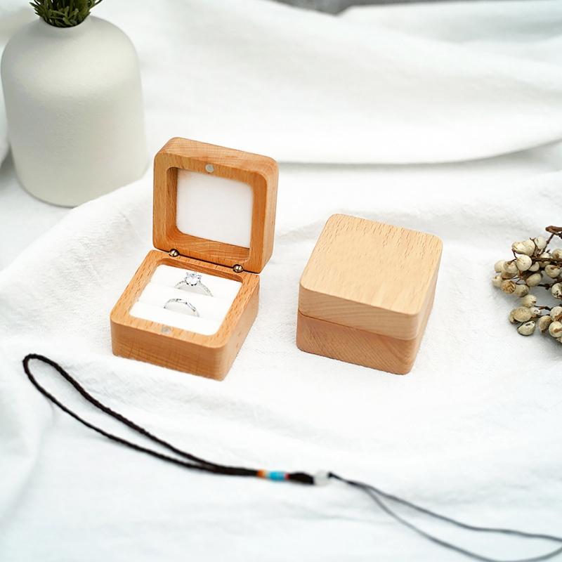 Natural Wooden Flip Ring Box Walnut Small Jewelry Display Box Engagement Wedding Jewelry Gift Box Easy To Carry