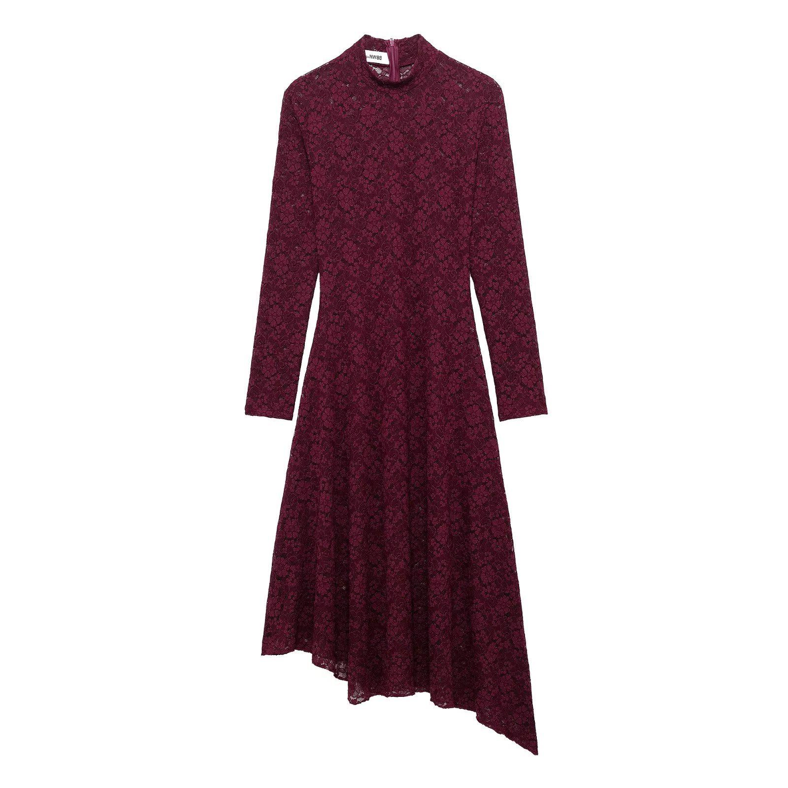 

TAOP&ZA Women s Lace Asymmetrical Midi Dress - Spring/Summer European & American Style, Long Sleeve S