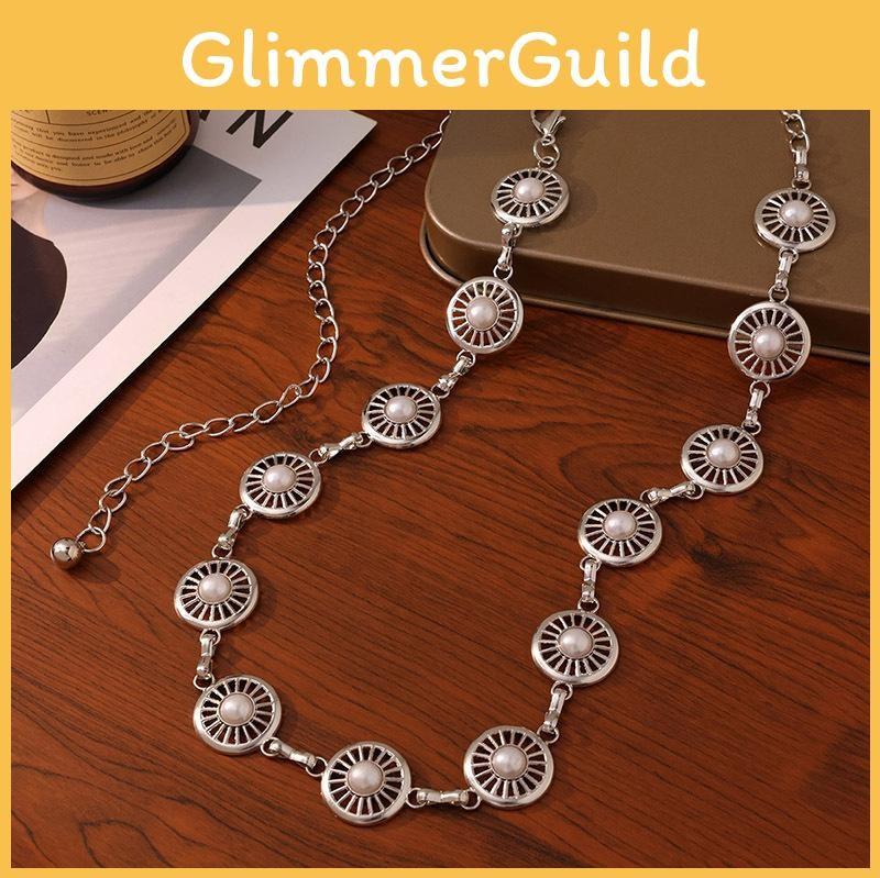 Pearl Hollow Metal Decor Waist Chain Women Waist Accessory With Clasp Lobster
