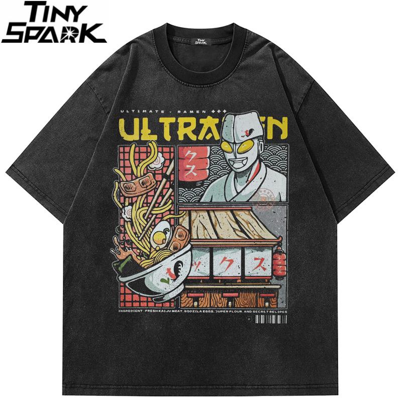 Men Streetwear T Shirt Hip Hop Oversize Faded Black T Shirt Funny Graphic Japanese Anime Cartoon Tshirt Harajuku Cotton Tops Tee