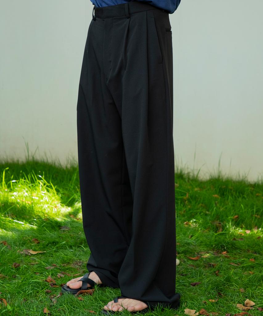 SIGNATURE [Summer Fabric Added] Double-Tuck Wide Slacks [Black]