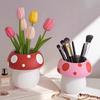 Mushroom Shaped Resin Flower Pot with Polka Dots for Home Decor - Cute Indoor Plant Pot, Brush Holder, or Office Organizer