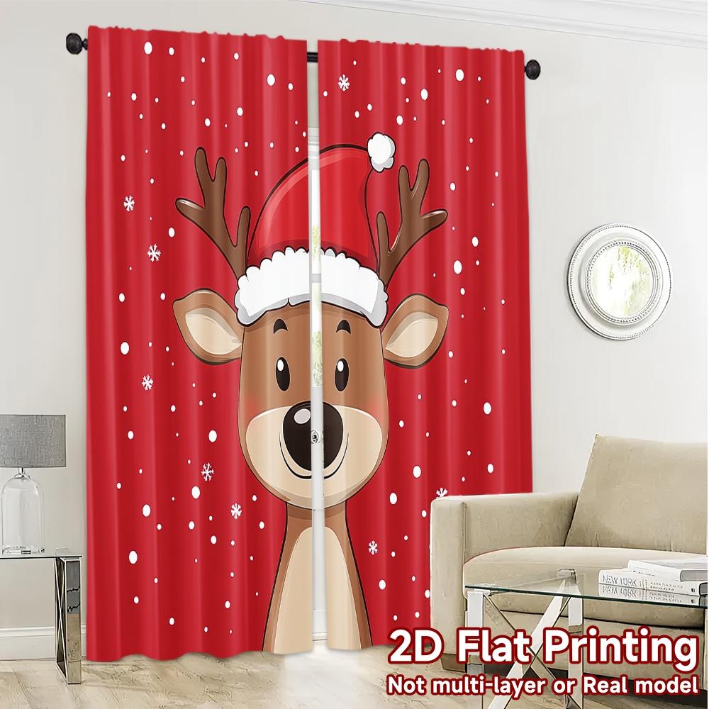 2pcs,Curtains Cute Reindeer Christmas Snow Creative Popular Curtains Versatile 100% Polyester Curtains Thermal Insulation, and